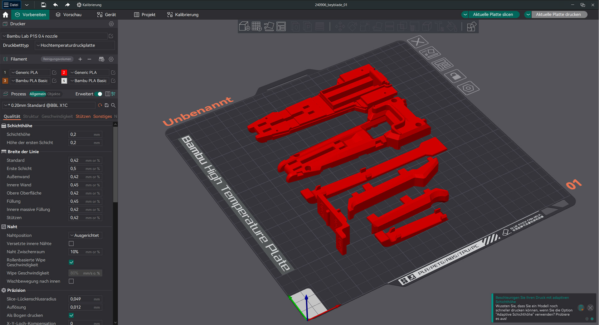 Ein Beyblade-Helfer aus dem 3d-Drucker im Orca Slicer.